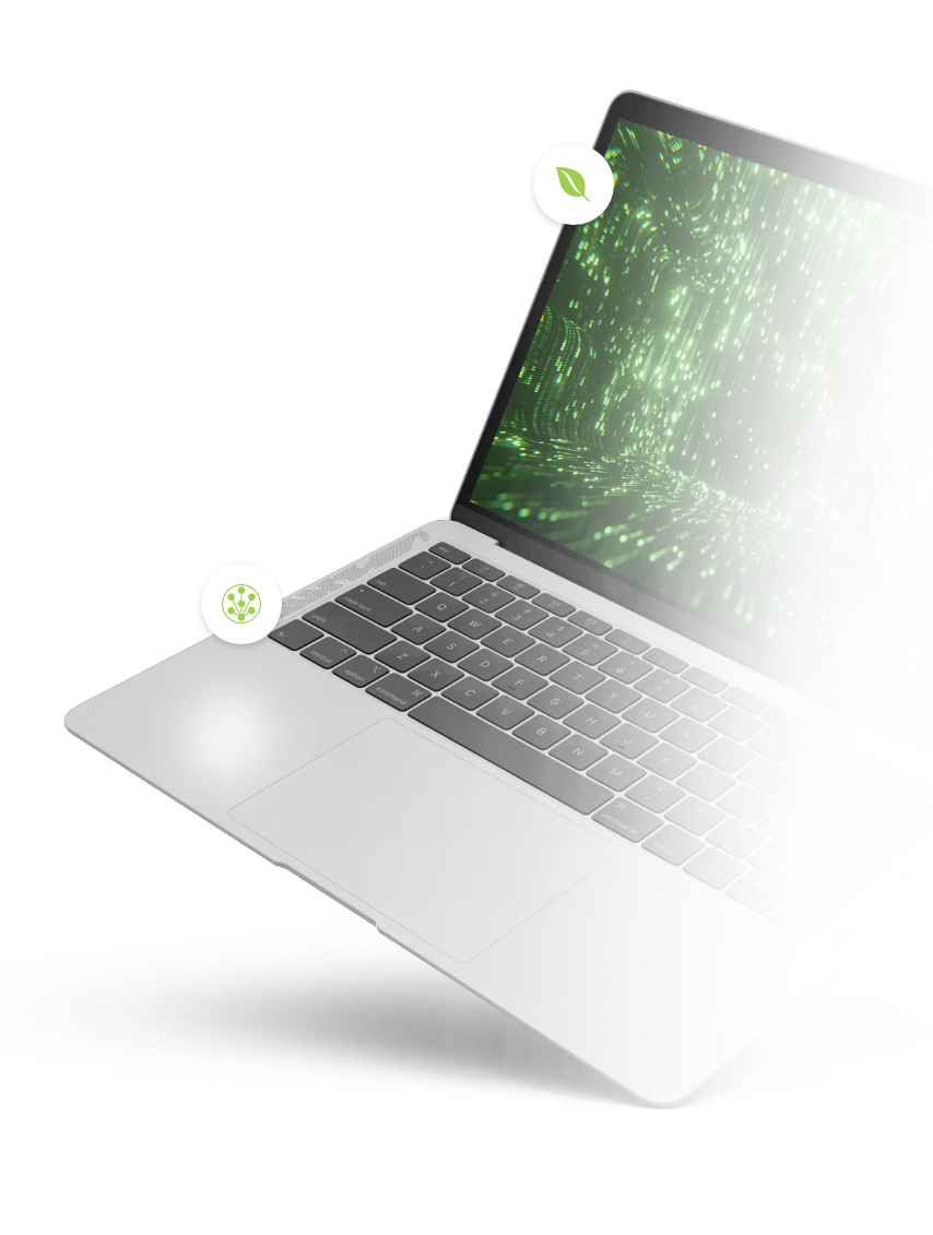 Ordinateur avec symboles écologiques